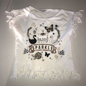 Lc Waikiki White Fringe Girls 5-6 Years Shirt Top